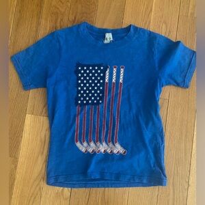 Next Level Apparel Blue Kids Hockey American Flag T-Shirt Star and Stripes